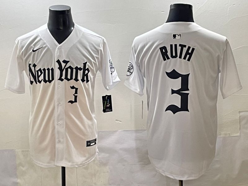 Men 2025 New York Yankees #3 Ruth White Five generations Joint Name Nike MLB Jersey style 36